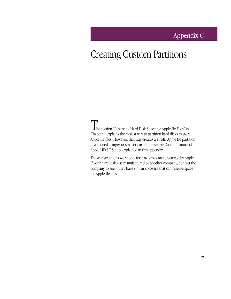 Creating custom partitions | Apple IIe Card User Manual | Page 165 / 198