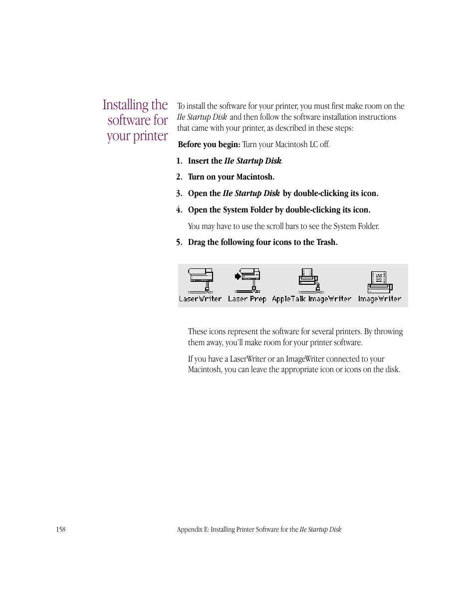 Installing the software for your printer | Apple IIe Card User Manual | Page 174 / 198