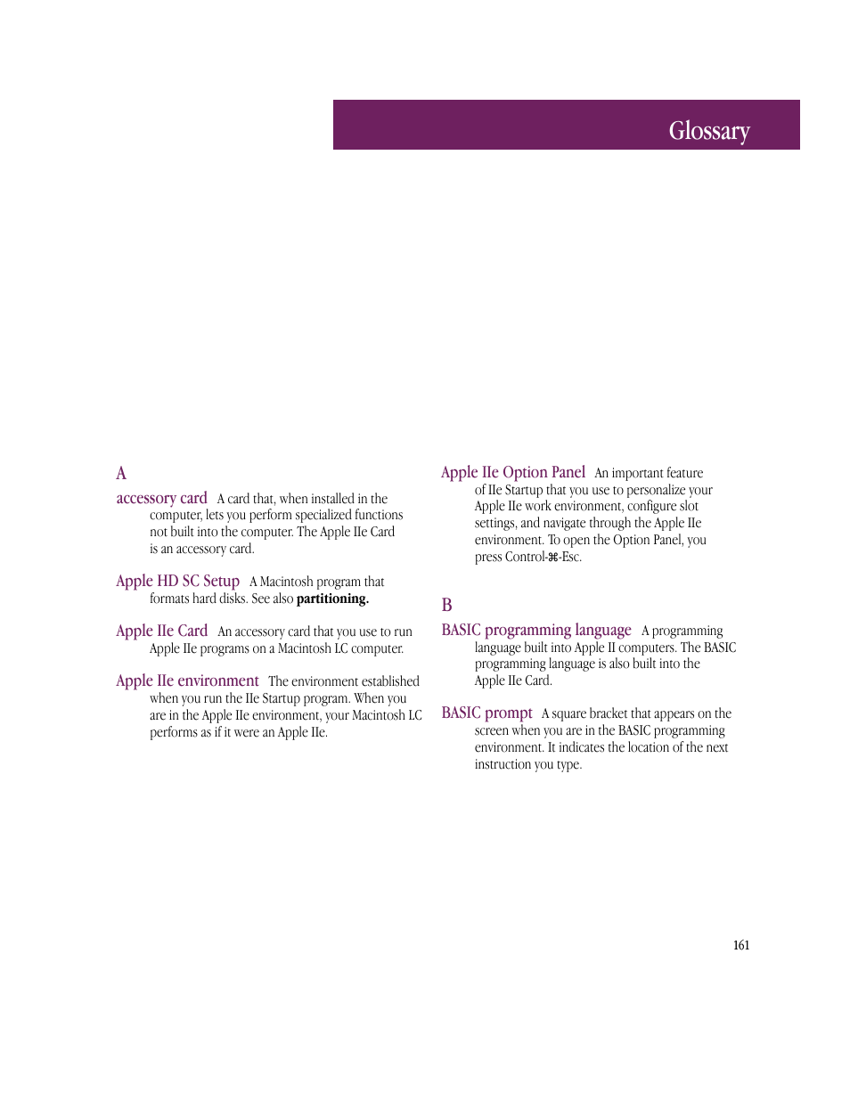 Glossary | Apple IIe Card User Manual | Page 177 / 198