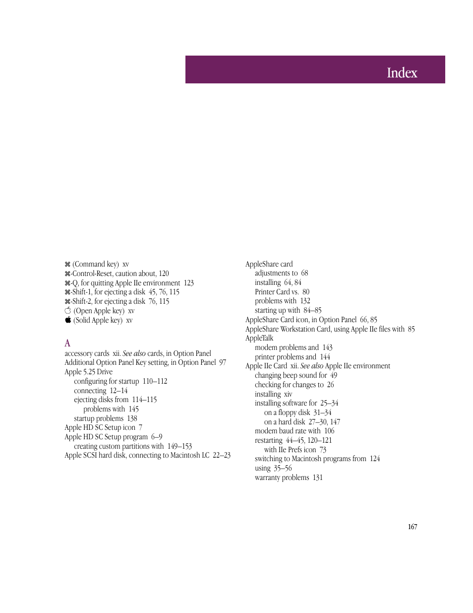 Index | Apple IIe Card User Manual | Page 183 / 198