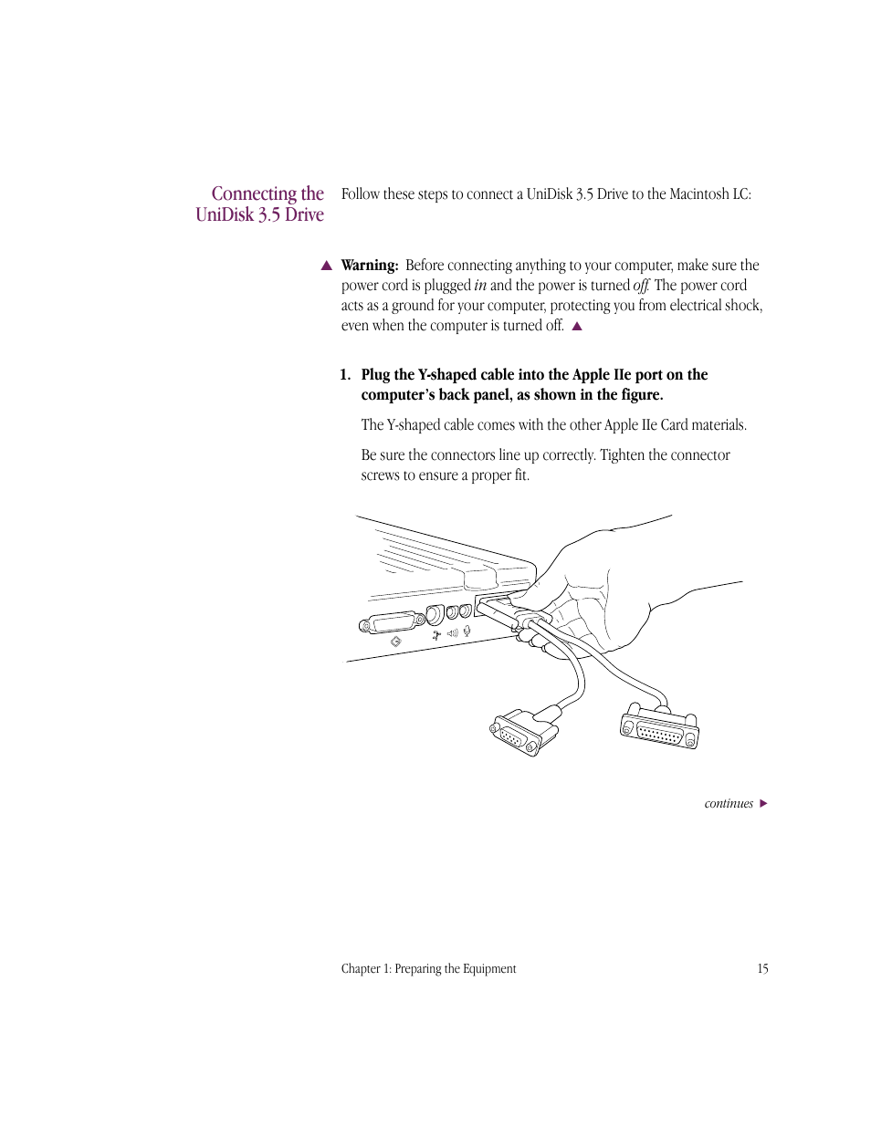 Connecting the unidisk 3.5 drive | Apple IIe Card User Manual | Page 31 / 198