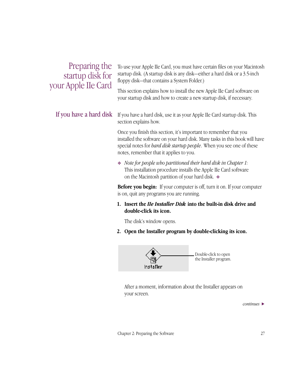 Preparing the startup disk for your apple iie card, If you have a hard disk | Apple IIe Card User Manual | Page 43 / 198