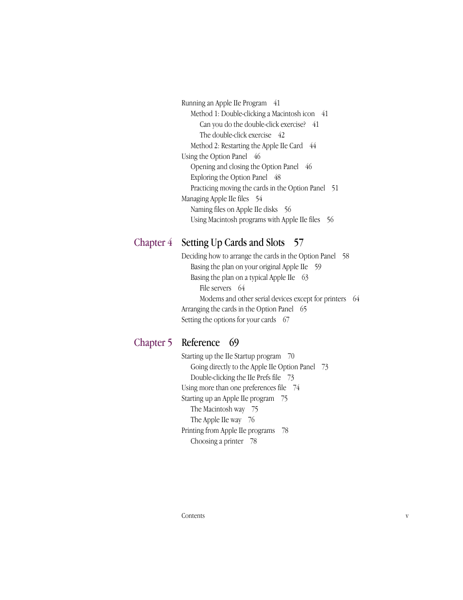 Setting up cards and slots 57, Reference 69, Chapter 5 chapter 4 | Apple IIe Card User Manual | Page 5 / 198