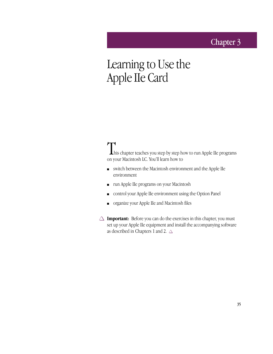 Learning to use the apple iie card, Chapter 3 | Apple IIe Card User Manual | Page 51 / 198