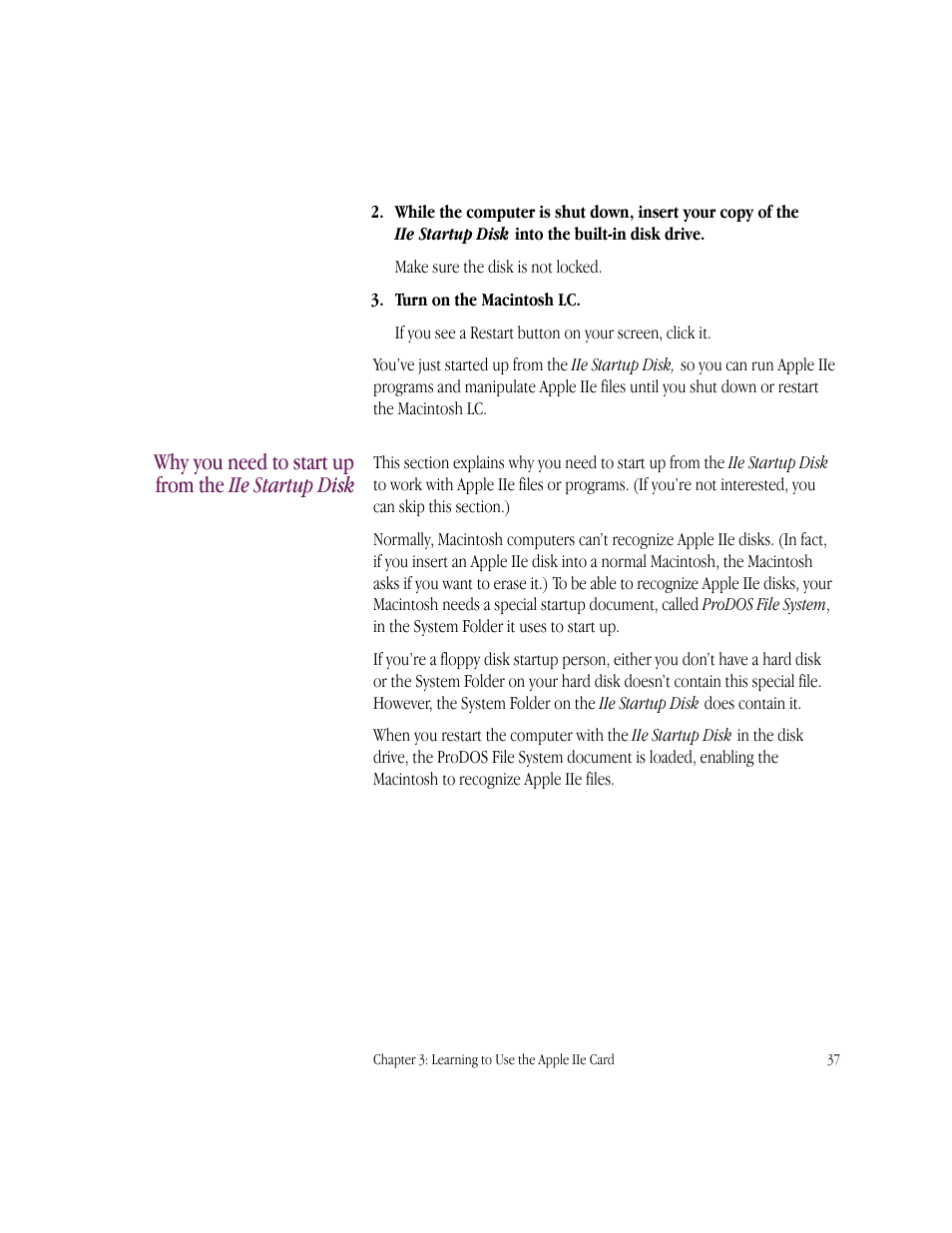 Why you need to start up from the iie startup disk | Apple IIe Card User Manual | Page 53 / 198