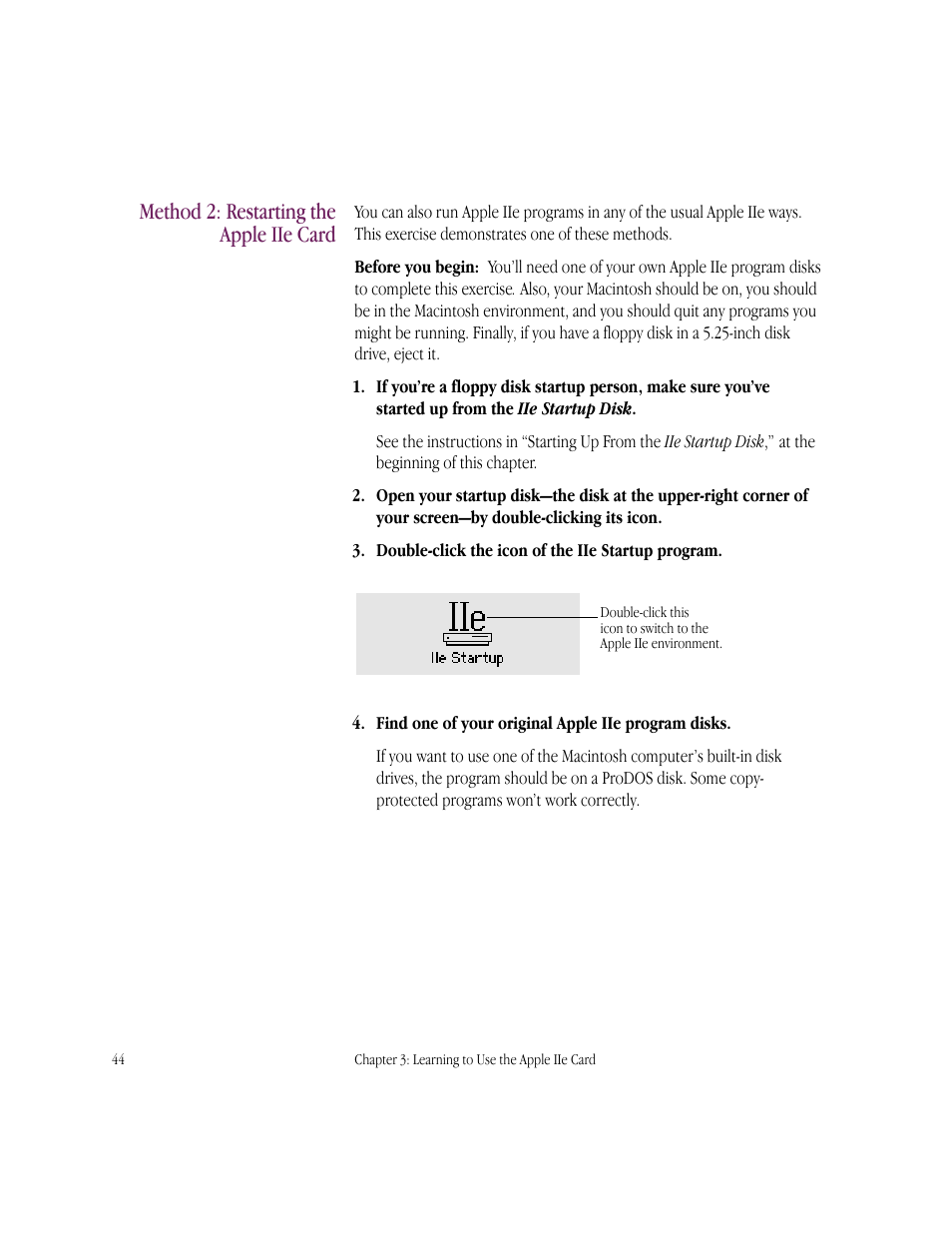 Method 2: restarting the apple iie card | Apple IIe Card User Manual | Page 60 / 198