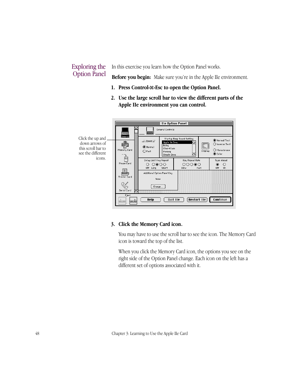 Exploring the option panel | Apple IIe Card User Manual | Page 64 / 198