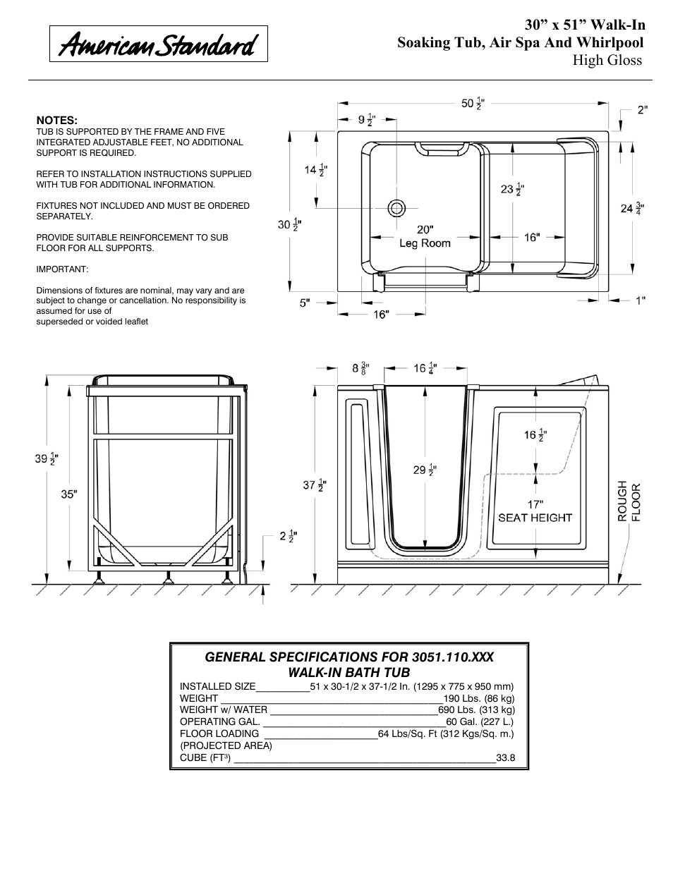 American Standard 3051.110.CXX User Manual | Page 2 / 2