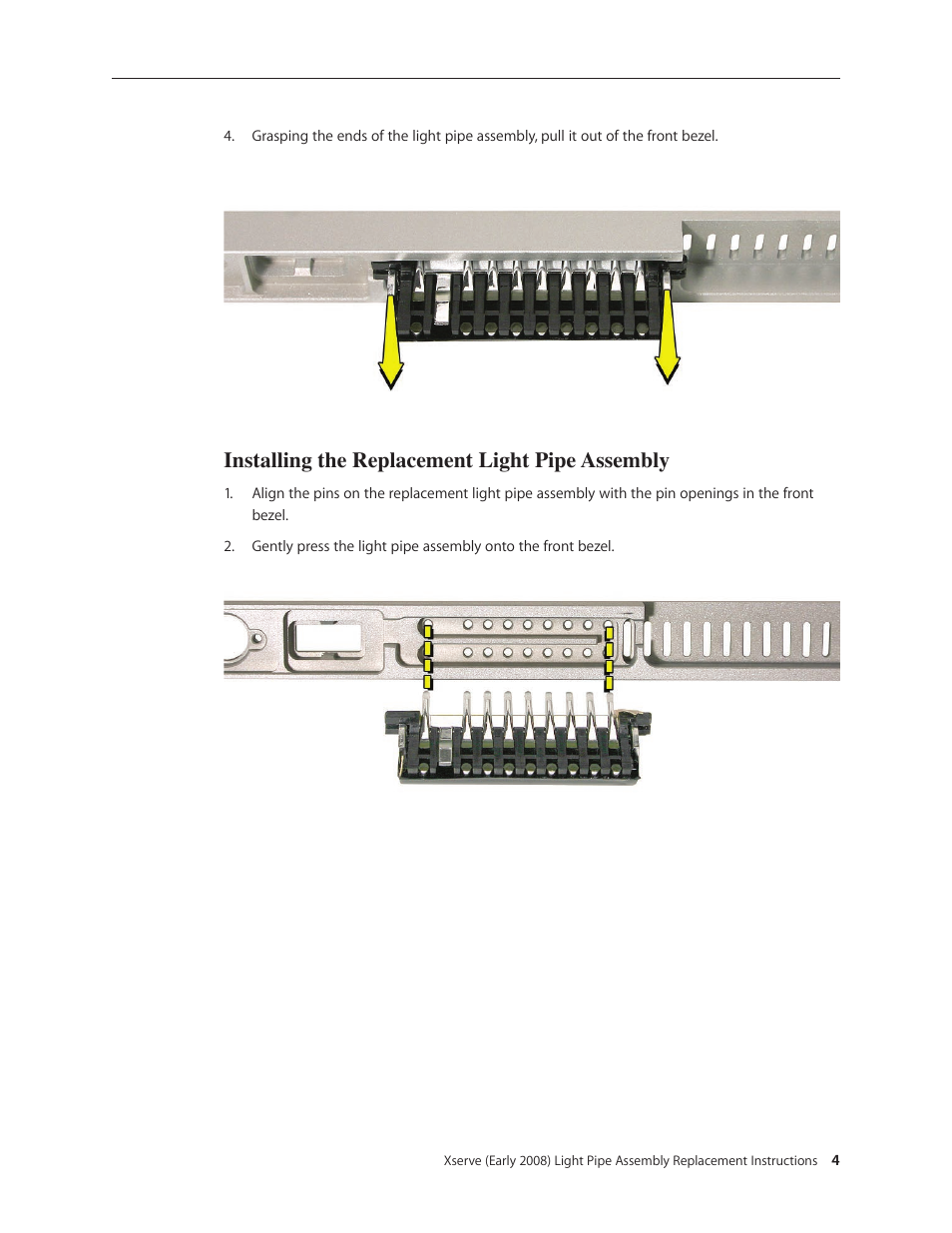 Installing the replacement light pipe assembly | Apple Xserve (Early 2008) DIY Procedure for Light Pipe Assembly User Manual | Page 4 / 6