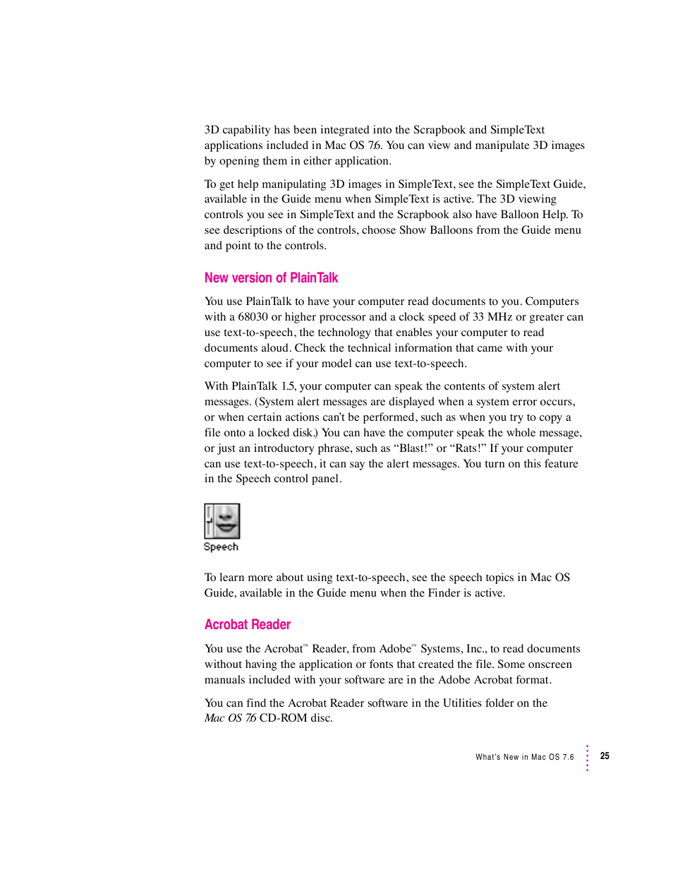 New version of plaintalk, Acrobat reader | Apple Mac OS 7.6 User Manual | Page 25 / 55