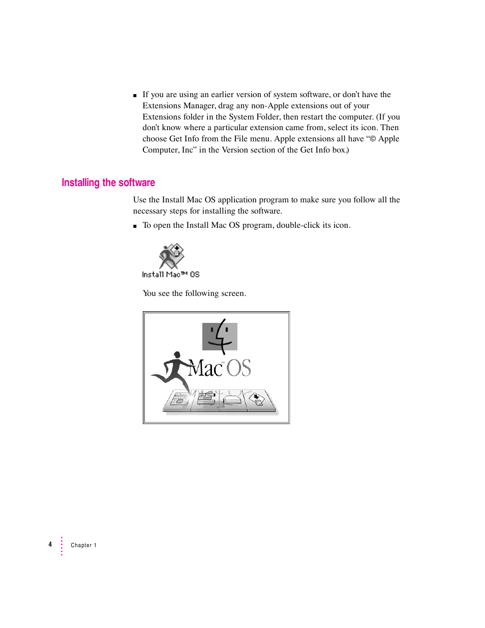 Installing the software | Apple Mac OS 7.6 User Manual | Page 4 / 55