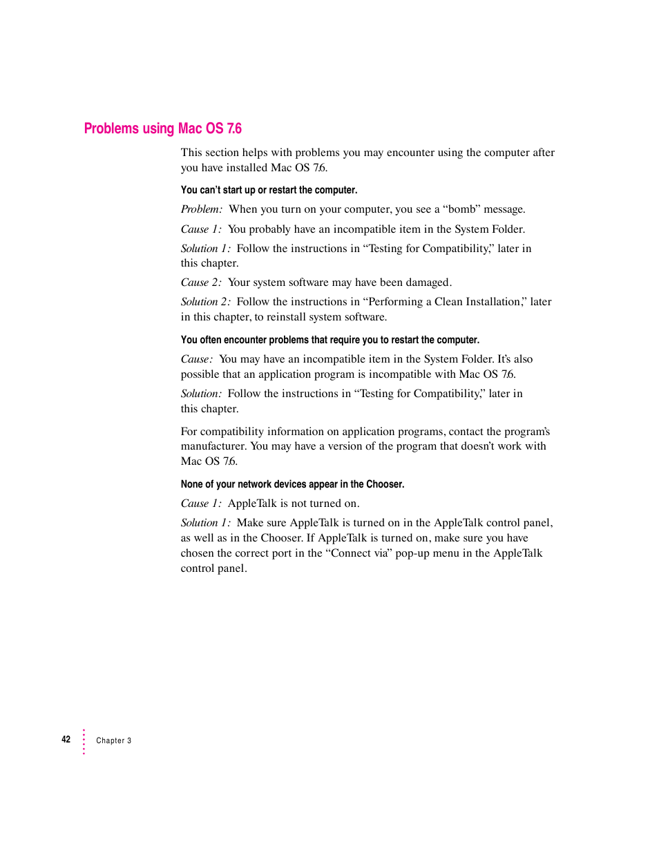 Problems using mac os 7.6 | Apple Mac OS 7.6 User Manual | Page 42 / 55