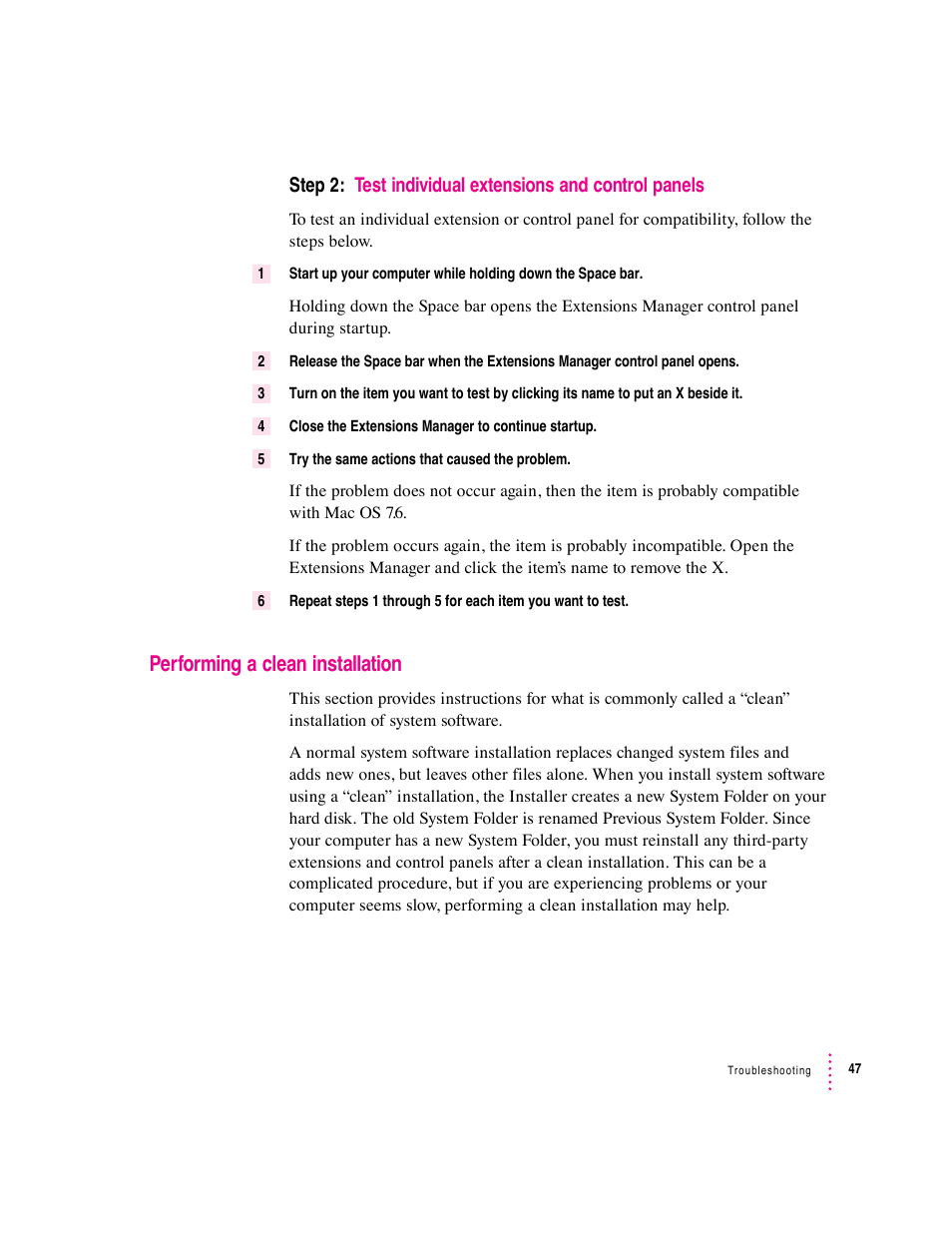 Performing a clean installation | Apple Mac OS 7.6 User Manual | Page 47 / 55