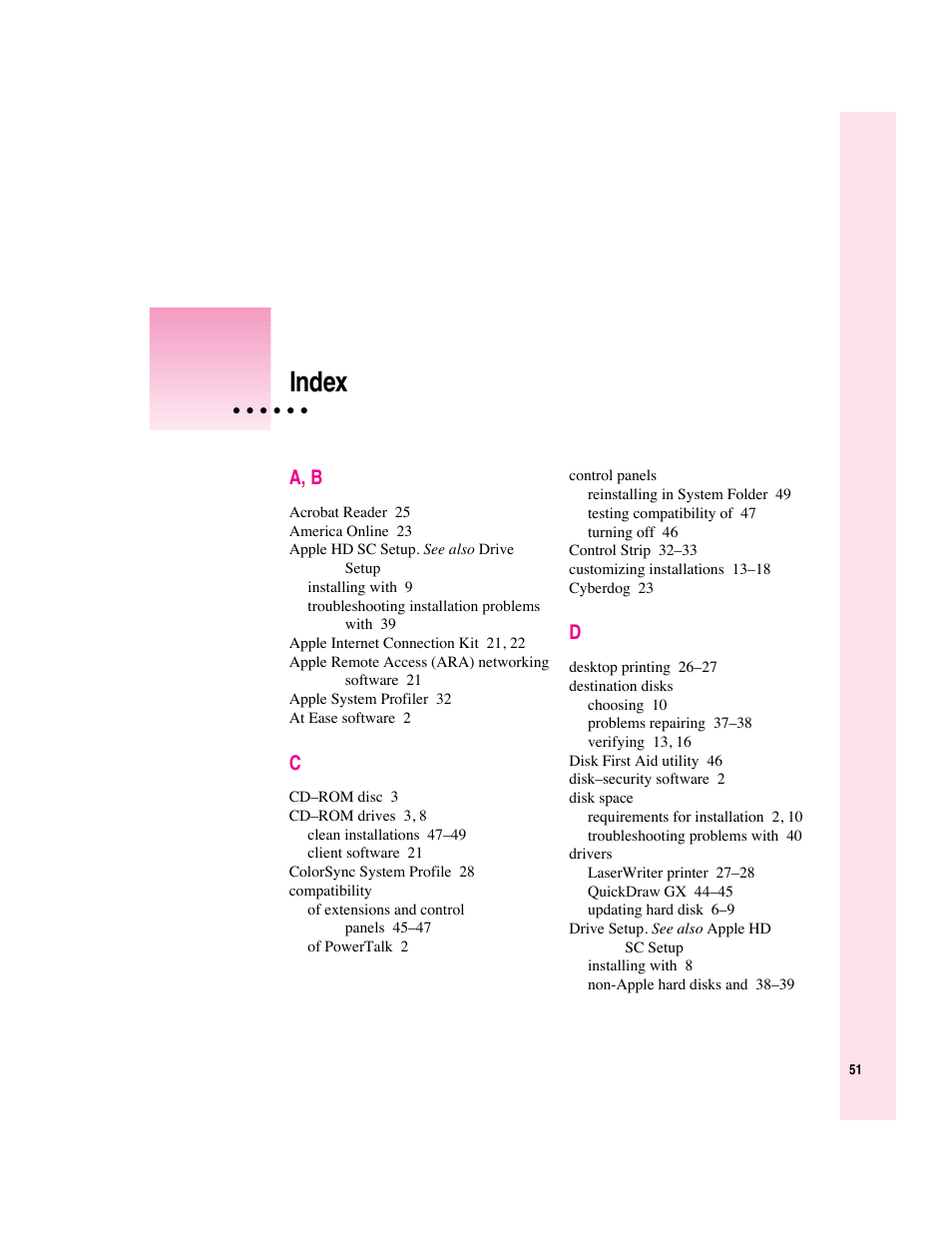 Index, A, b | Apple Mac OS 7.6 User Manual | Page 51 / 55