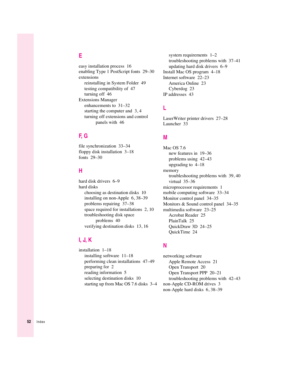 F, g, I, j, k | Apple Mac OS 7.6 User Manual | Page 52 / 55