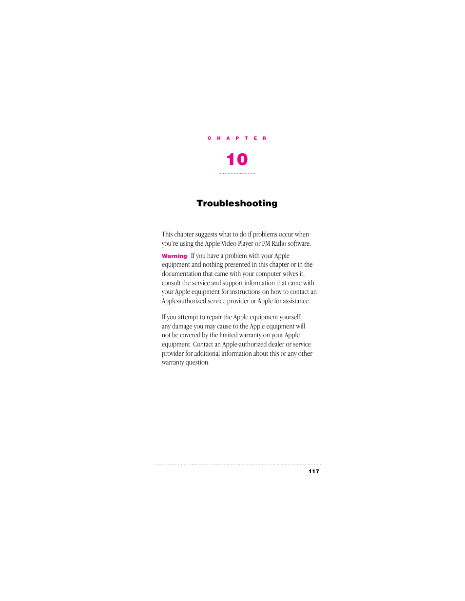 Troubleshooting | Apple  TV/FM Radio  System User Manual | Page 124 / 151