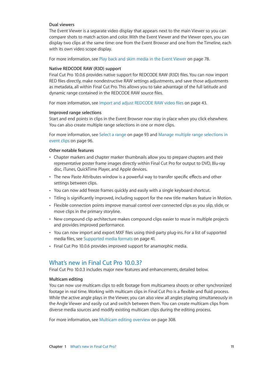 What’s new in final cut pro 10.0.3, 11 what’s new in final cut pro 10.0.3 | Apple Final Cut Pro X (10.0.9) User Manual | Page 11 / 476