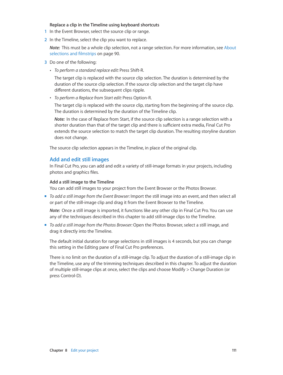 Add and edit still images | Apple Final Cut Pro X (10.0.9) User Manual | Page 111 / 476