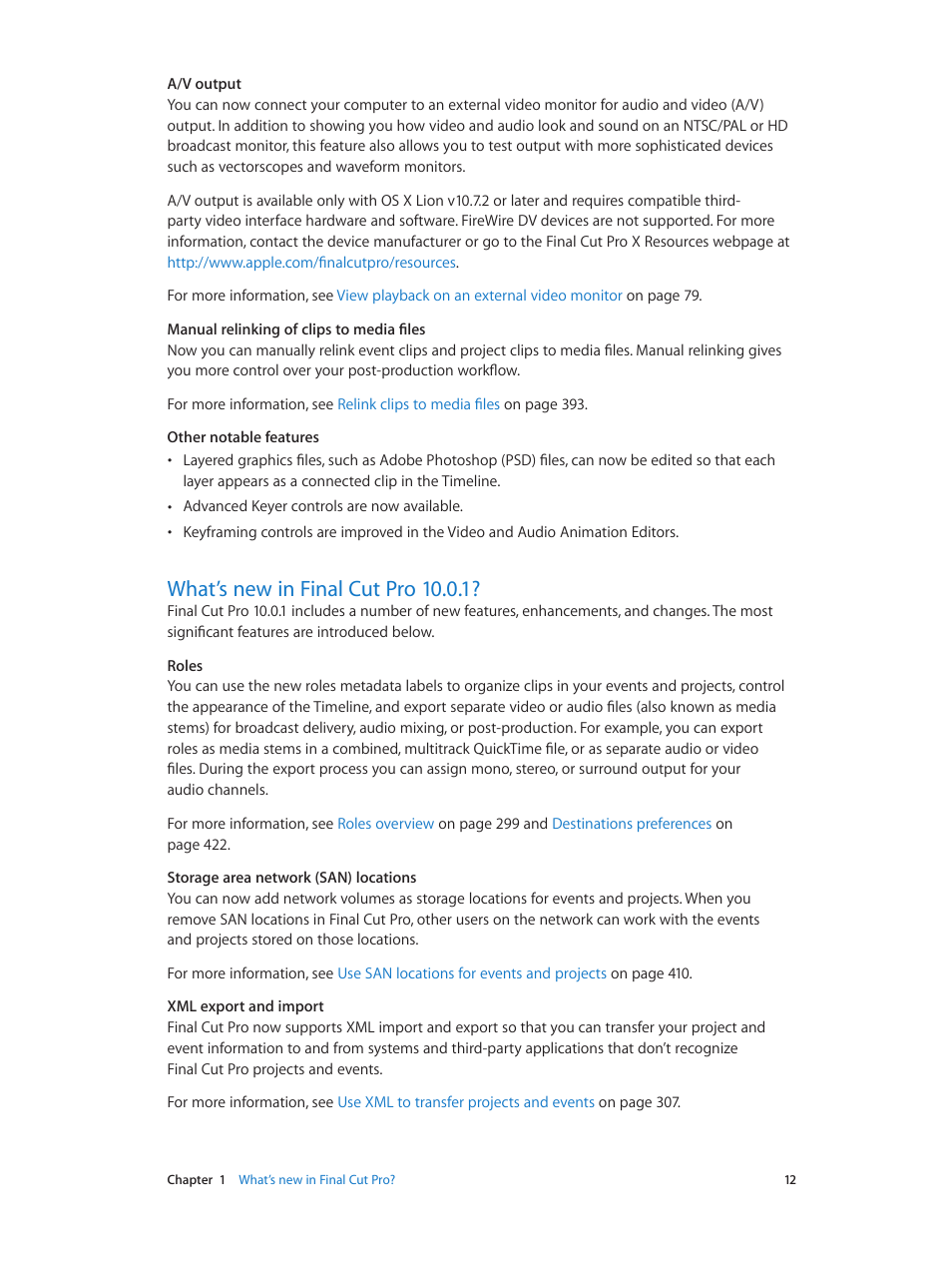 What’s new in final cut pro 10.0.1, 12 what’s new in final cut pro 10.0.1 | Apple Final Cut Pro X (10.0.9) User Manual | Page 12 / 476