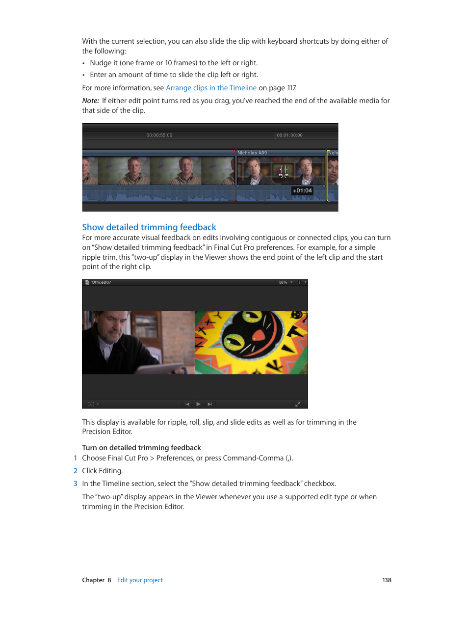 Show detailed trimming feedback, Show detailed trimming, Feedback | Apple Final Cut Pro X (10.0.9) User Manual | Page 138 / 476
