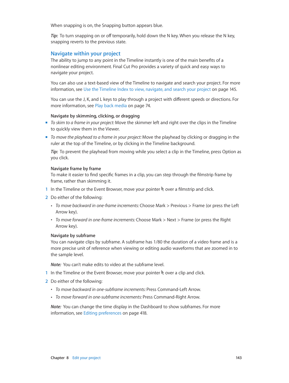 Navigate within your project | Apple Final Cut Pro X (10.0.9) User Manual | Page 143 / 476