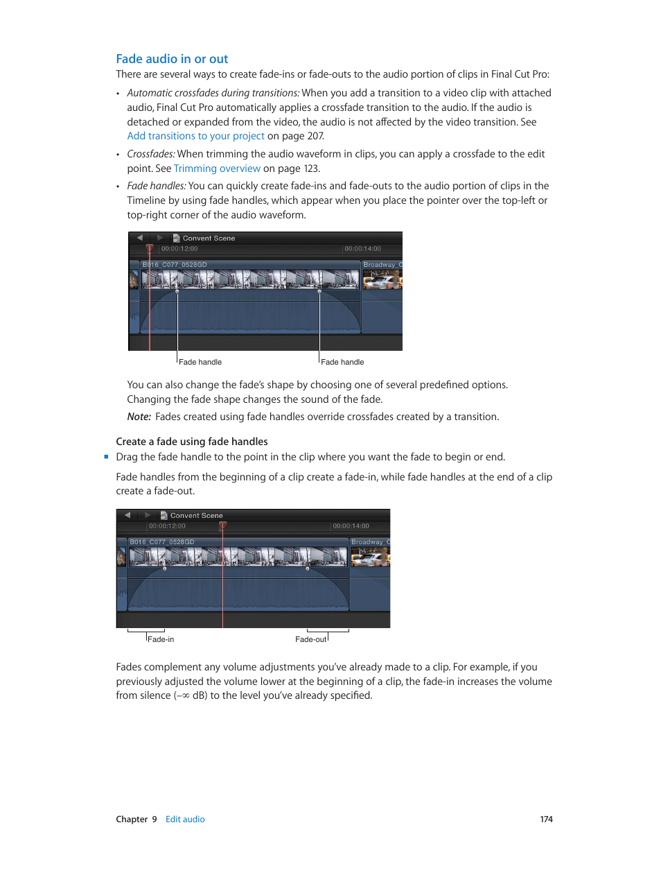 Fade audio in or out | Apple Final Cut Pro X (10.0.9) User Manual | Page 174 / 476