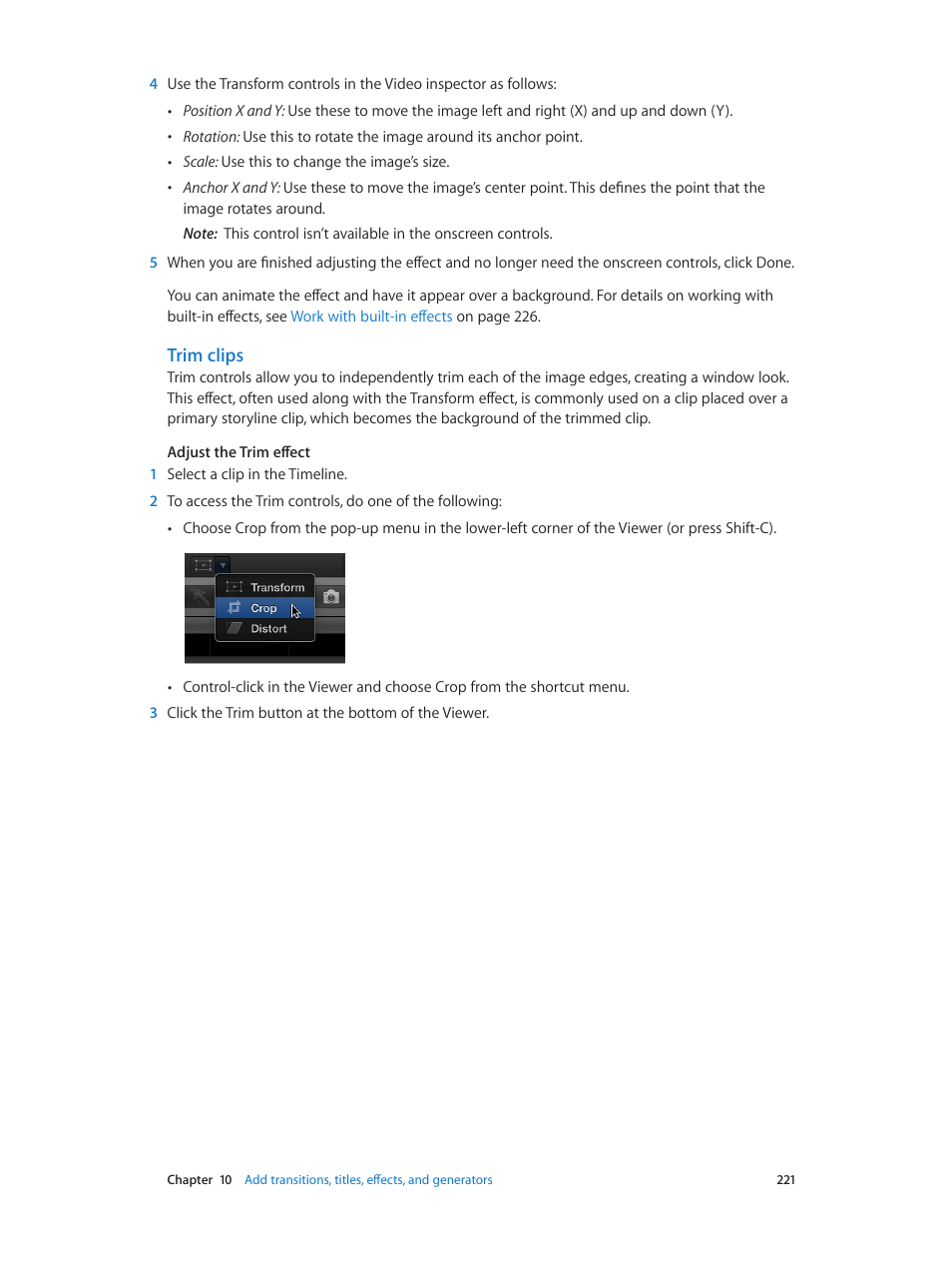 Trim clips | Apple Final Cut Pro X (10.0.9) User Manual | Page 221 / 476