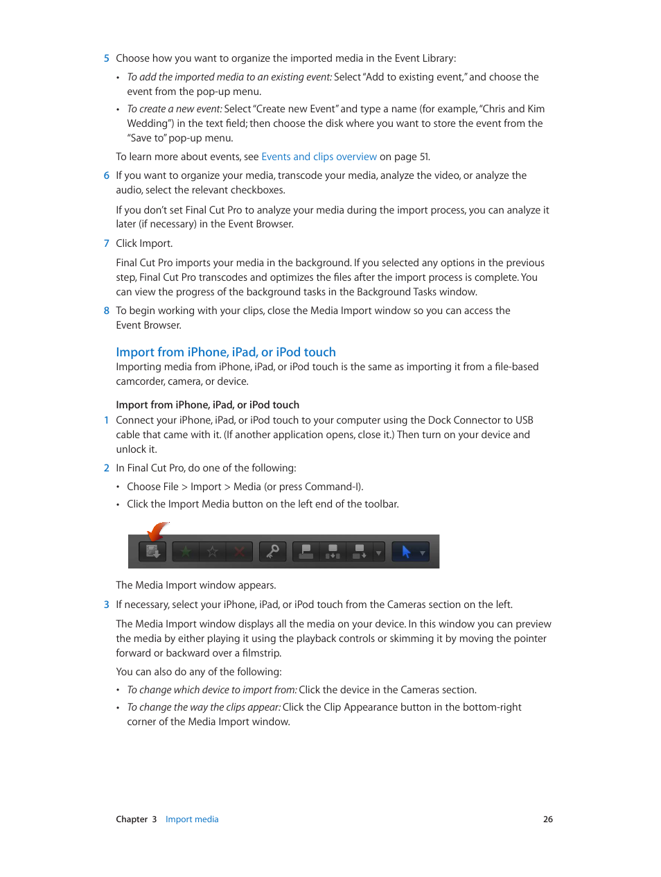 Import from iphone, ipad, or ipod touch | Apple Final Cut Pro X (10.0.9) User Manual | Page 26 / 476