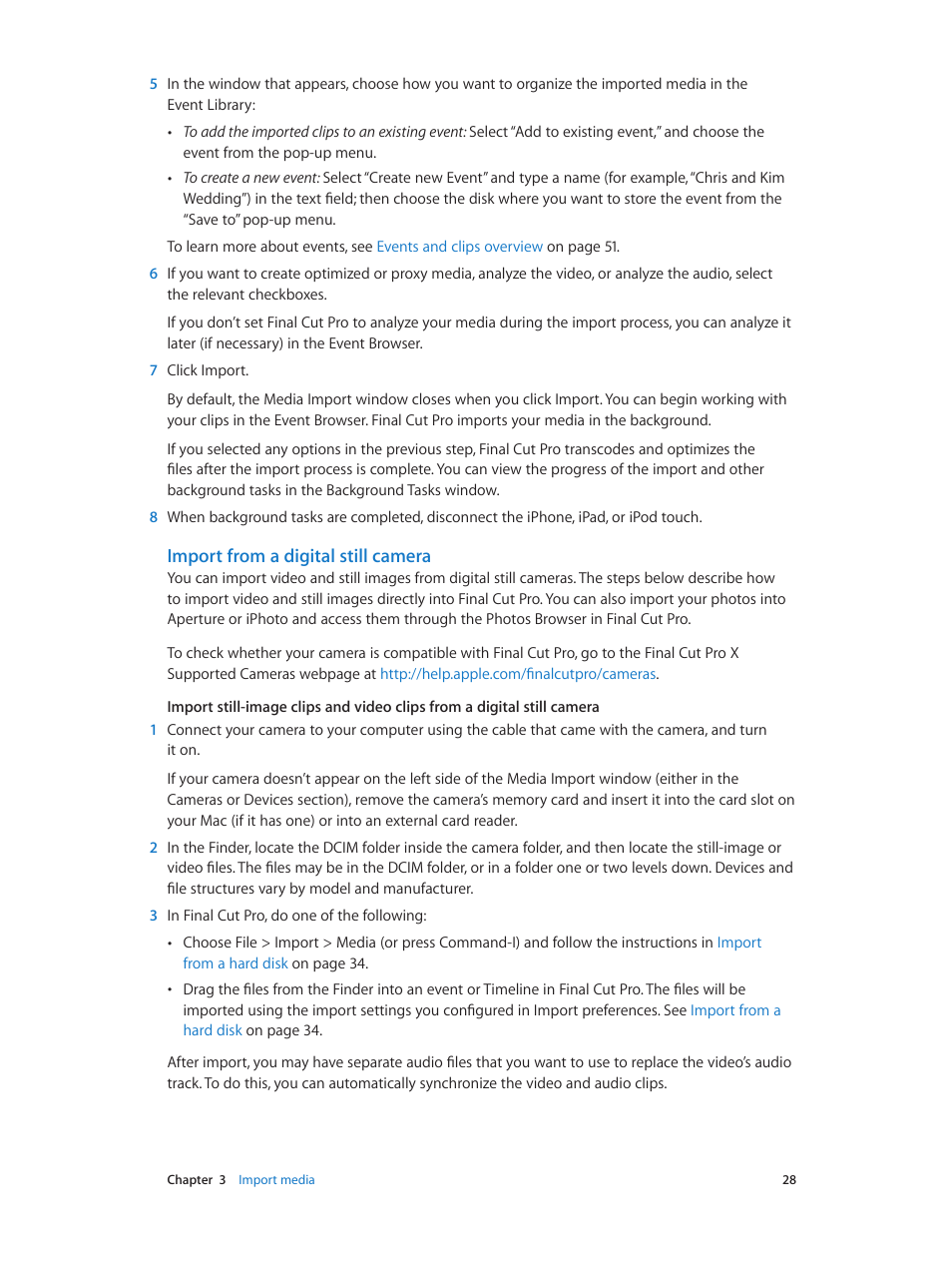 Import from a digital still camera | Apple Final Cut Pro X (10.0.9) User Manual | Page 28 / 476