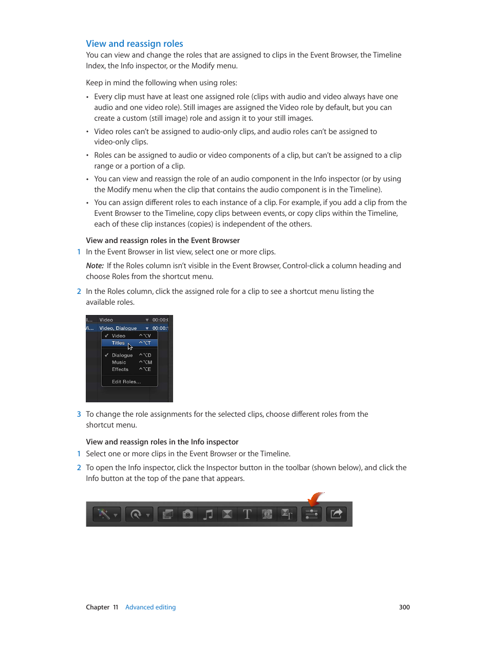 View and reassign roles | Apple Final Cut Pro X (10.0.9) User Manual | Page 300 / 476