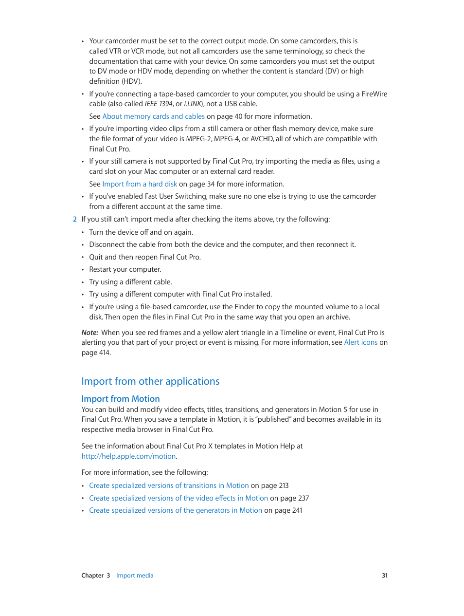 Import from other applications, Import from motion, 31 import from other applications 31 | Apple Final Cut Pro X (10.0.9) User Manual | Page 31 / 476