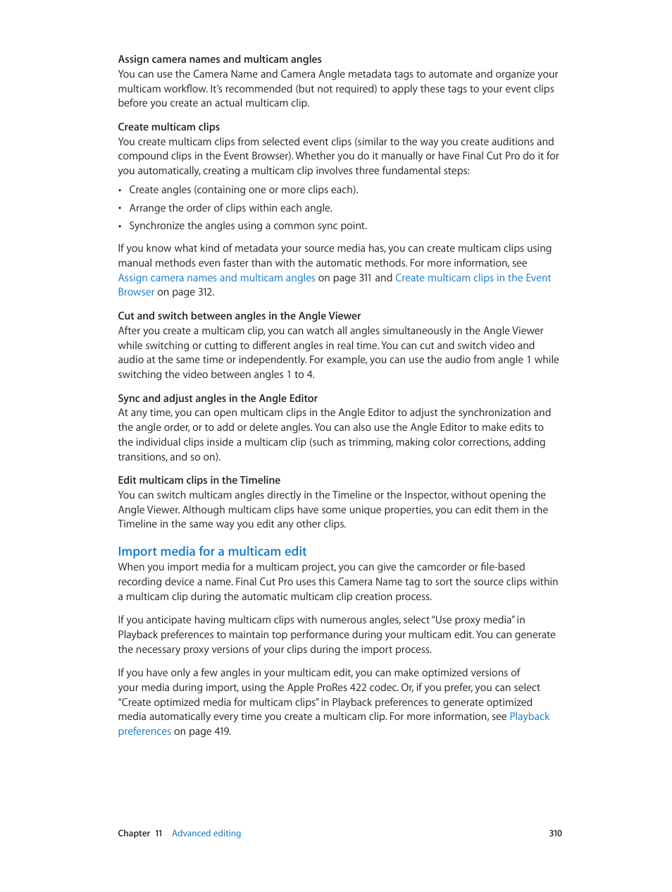 Import media for a multicam edit | Apple Final Cut Pro X (10.0.9) User Manual | Page 310 / 476