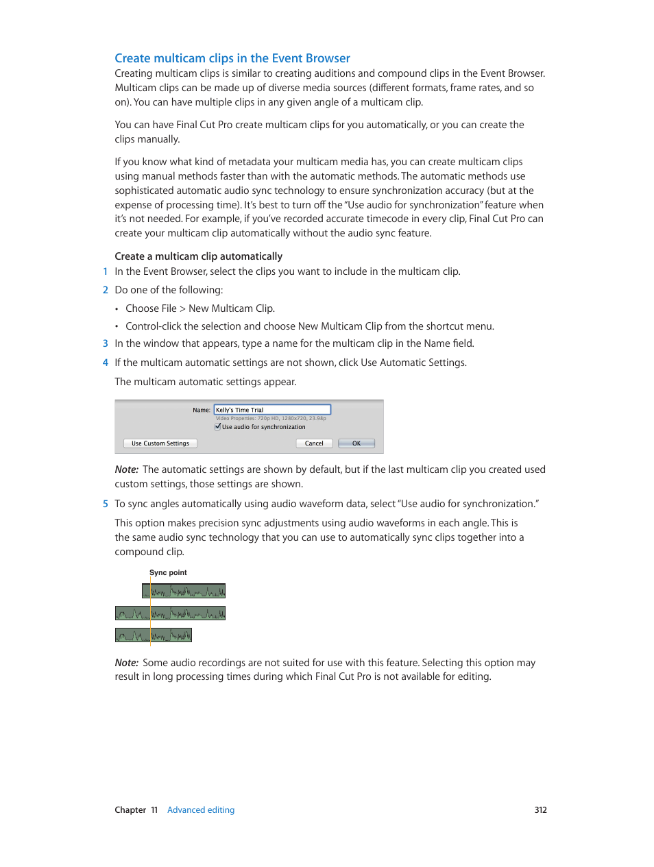 Create multicam clips in the event browser, Create multicam clips in the event, Browser | Apple Final Cut Pro X (10.0.9) User Manual | Page 312 / 476