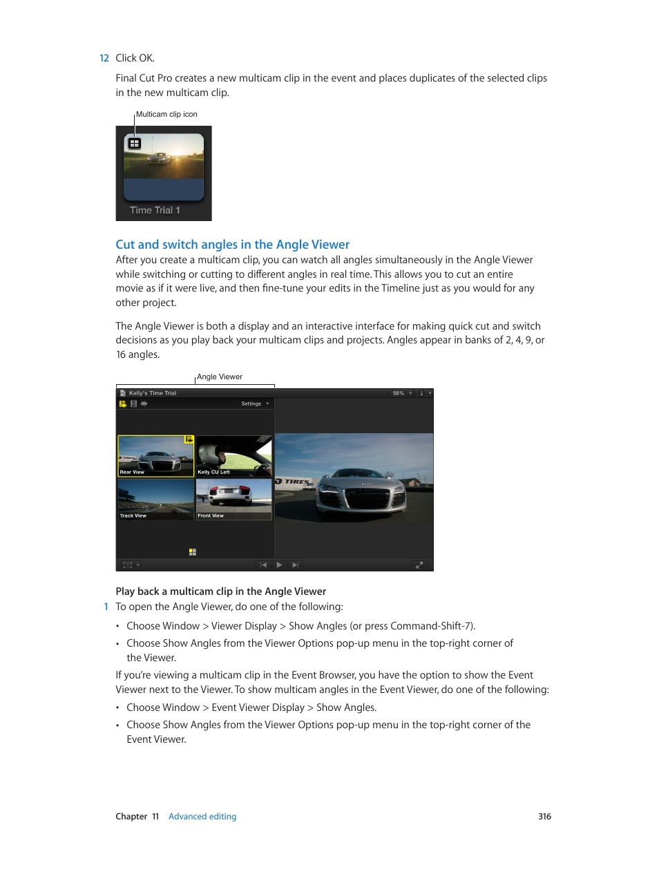 Cut and switch angles in the angle viewer | Apple Final Cut Pro X (10.0.9) User Manual | Page 316 / 476