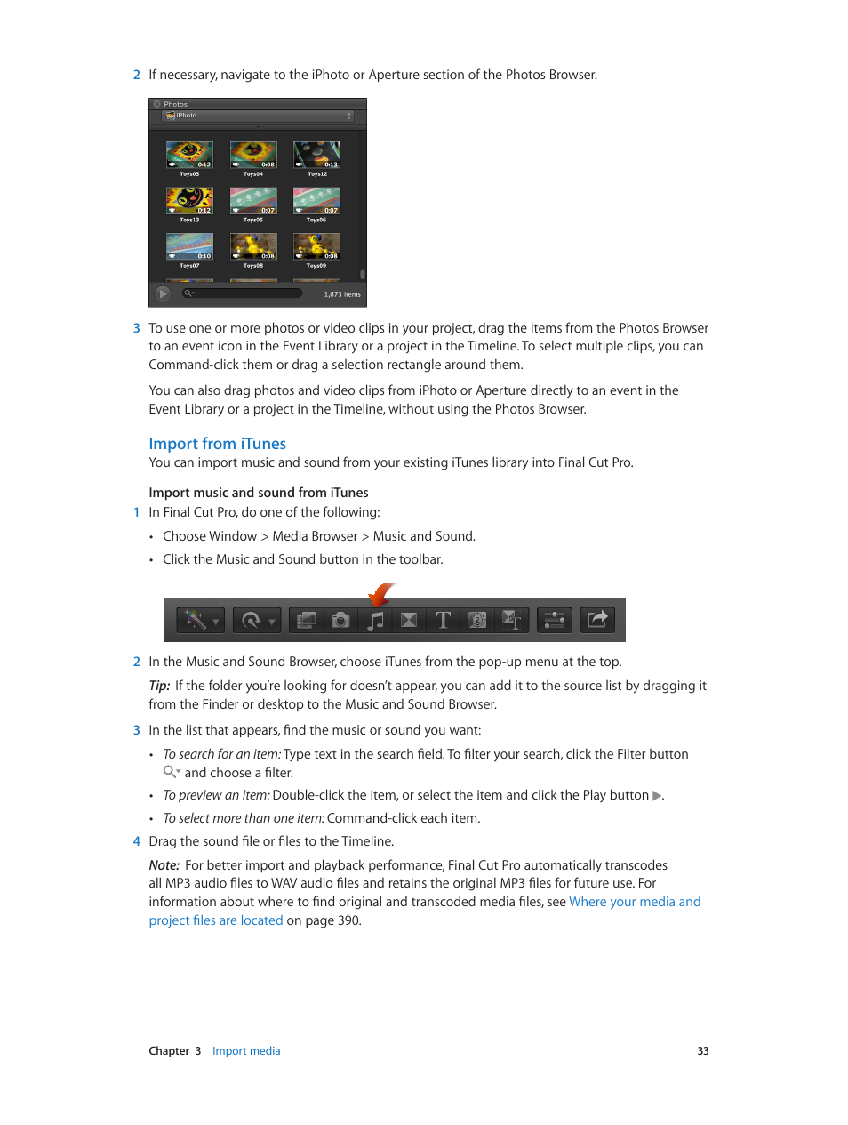 Import from itunes | Apple Final Cut Pro X (10.0.9) User Manual | Page 33 / 476