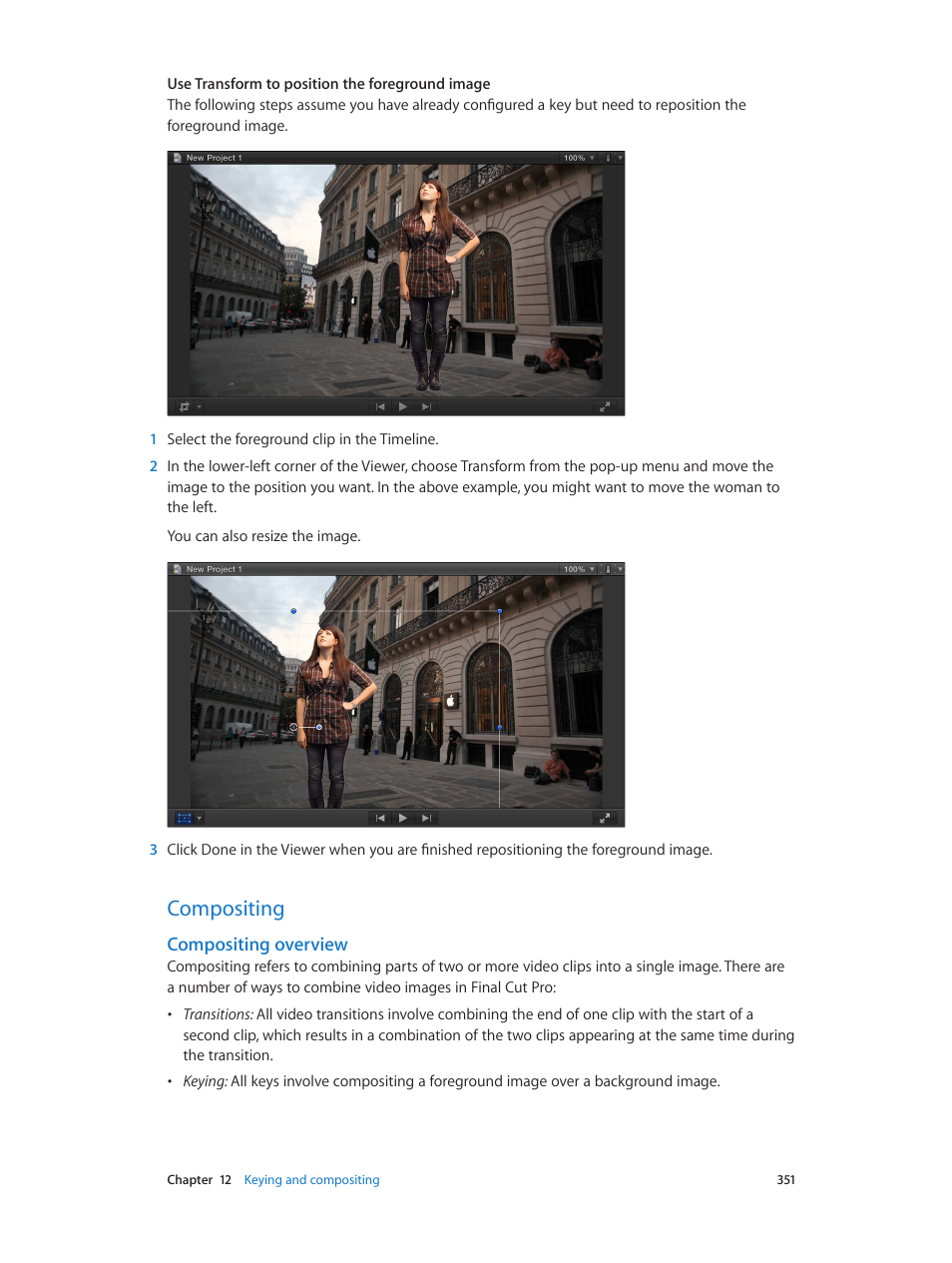 Compositing, Compositing overview, 351 compositing 351 | Apple Final Cut Pro X (10.0.9) User Manual | Page 351 / 476
