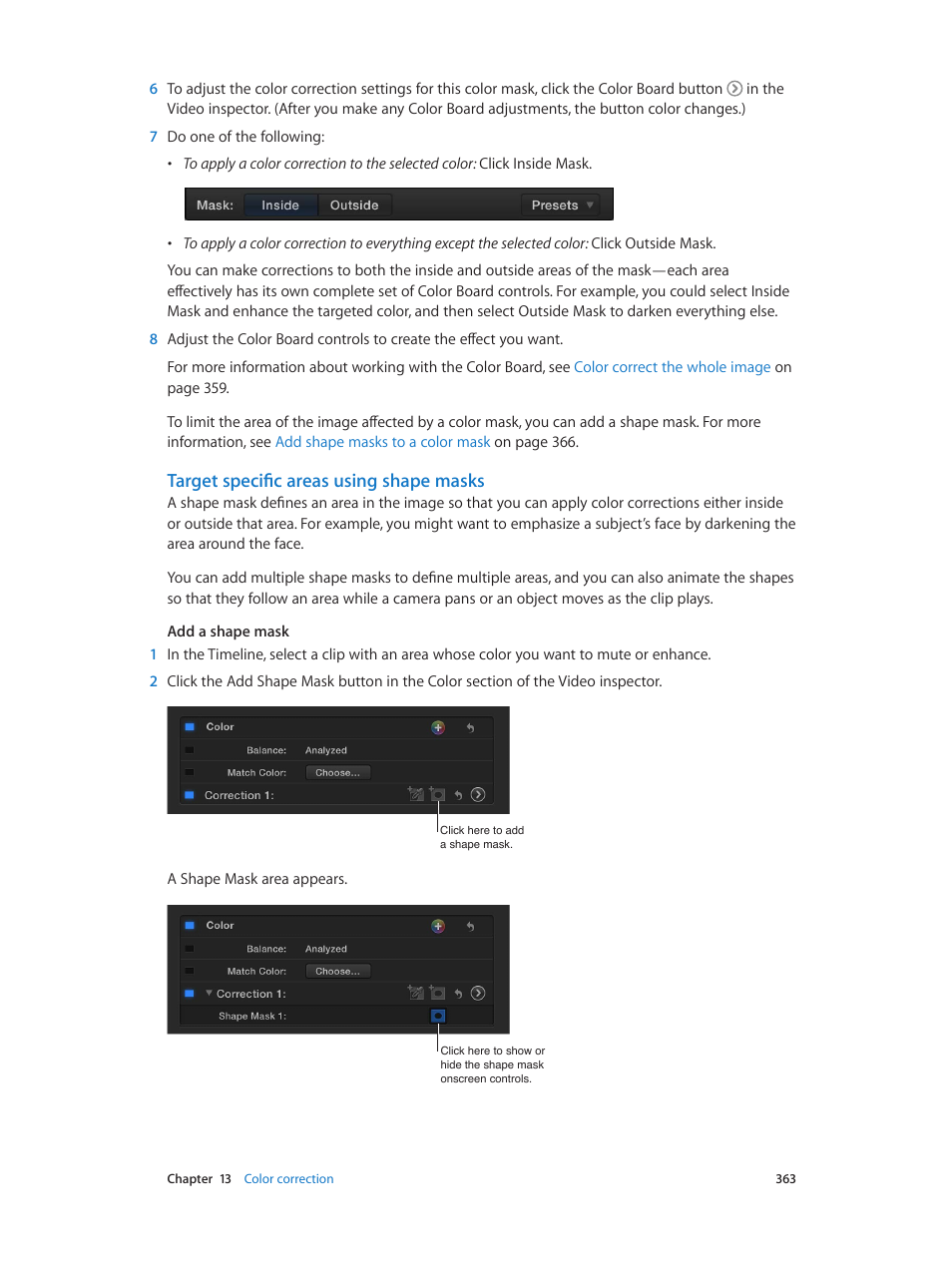 Target specific areas using shape masks | Apple Final Cut Pro X (10.0.9) User Manual | Page 363 / 476
