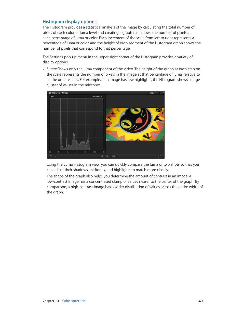 Histogram display options | Apple Final Cut Pro X (10.0.9) User Manual | Page 375 / 476