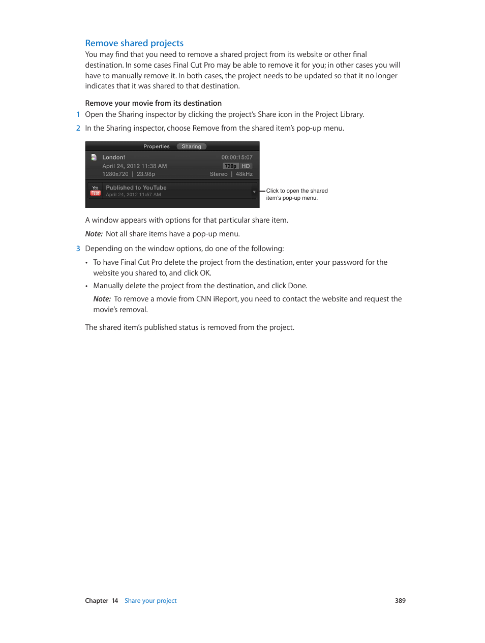 Remove shared projects | Apple Final Cut Pro X (10.0.9) User Manual | Page 389 / 476