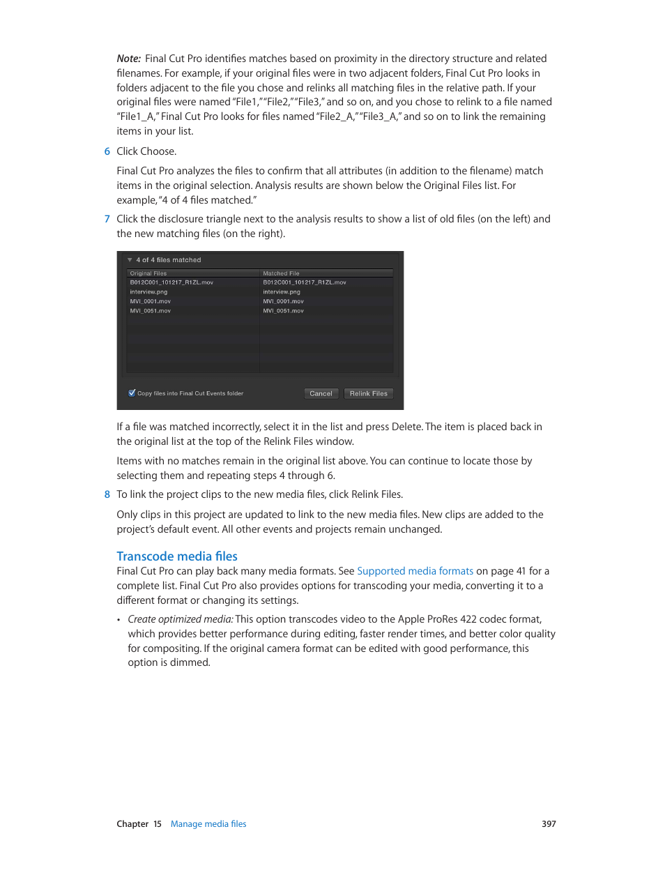 Transcode media files | Apple Final Cut Pro X (10.0.9) User Manual | Page 397 / 476