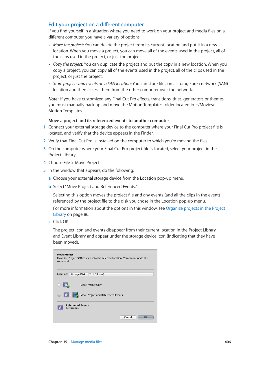 Edit your project on a different computer | Apple Final Cut Pro X (10.0.9) User Manual | Page 406 / 476