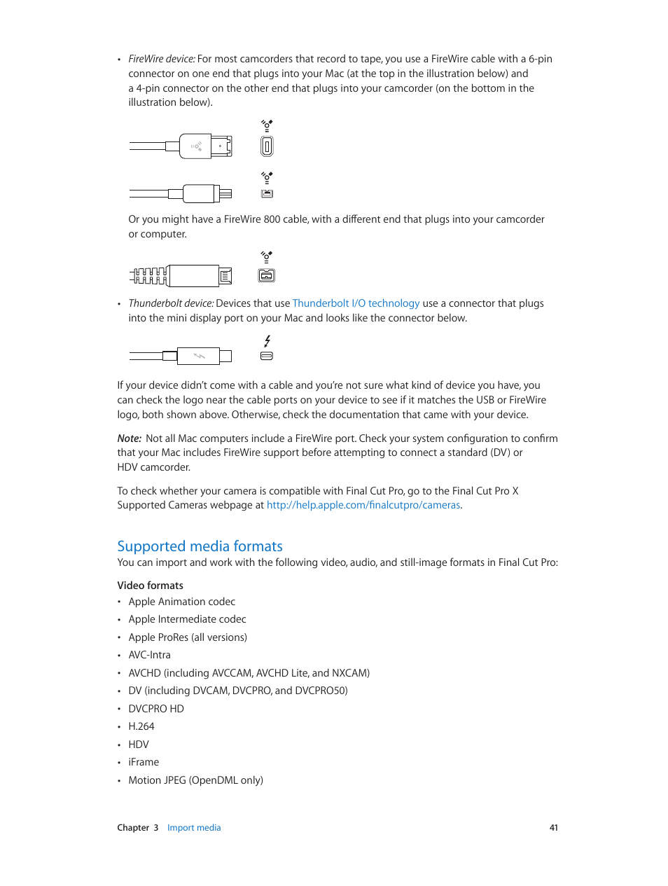 Supported media formats, 41 supported media formats | Apple Final Cut Pro X (10.0.9) User Manual | Page 41 / 476