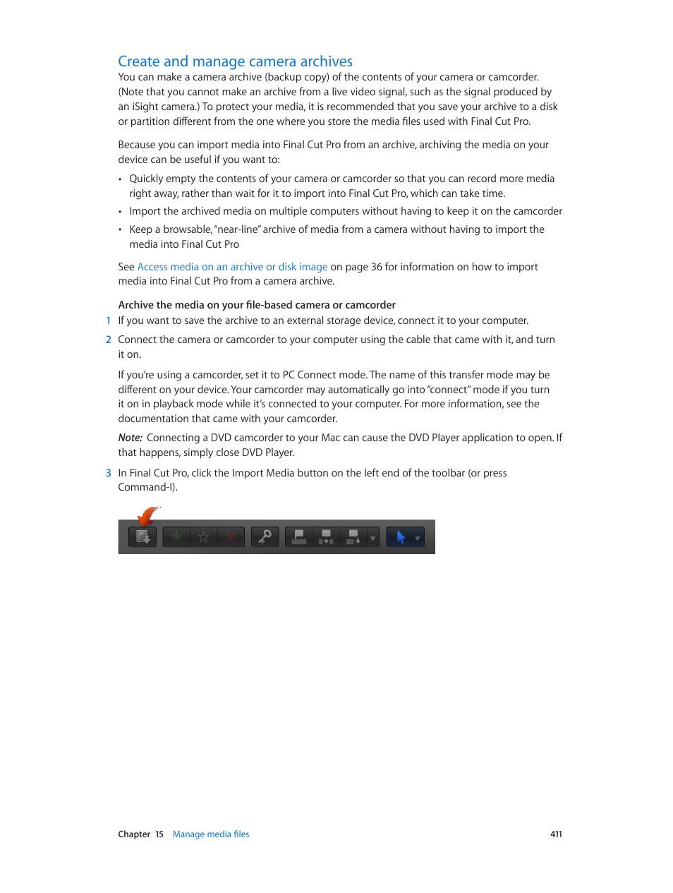Create and manage camera archives, 411 create and manage camera archives, 411 f | Apple Final Cut Pro X (10.0.9) User Manual | Page 411 / 476