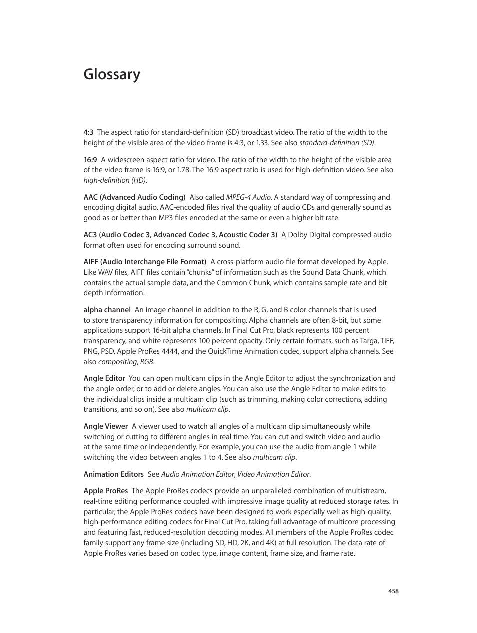 Glossary | Apple Final Cut Pro X (10.0.9) User Manual | Page 458 / 476