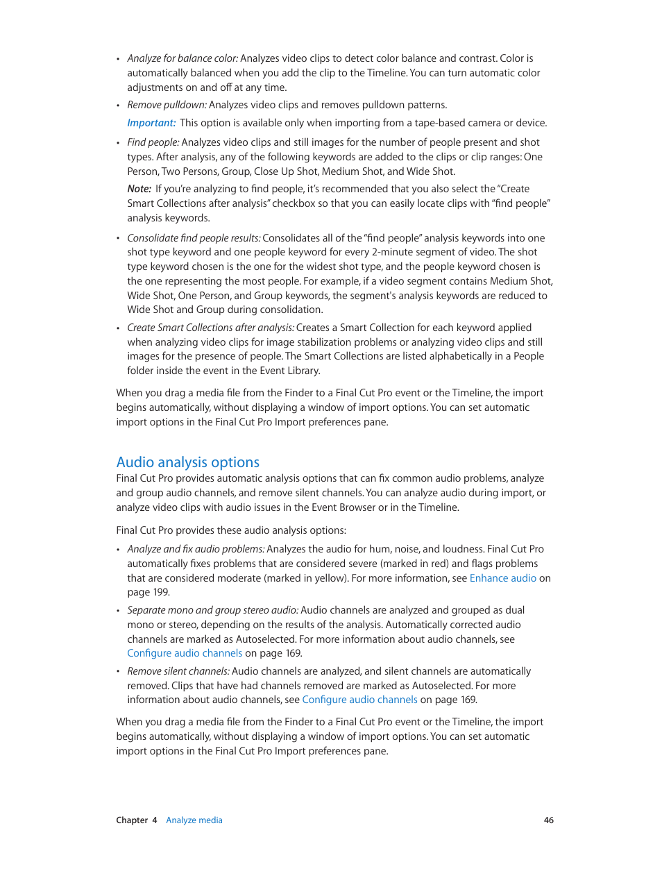 Audio analysis options, 46 audio analysis options | Apple Final Cut Pro X (10.0.9) User Manual | Page 46 / 476