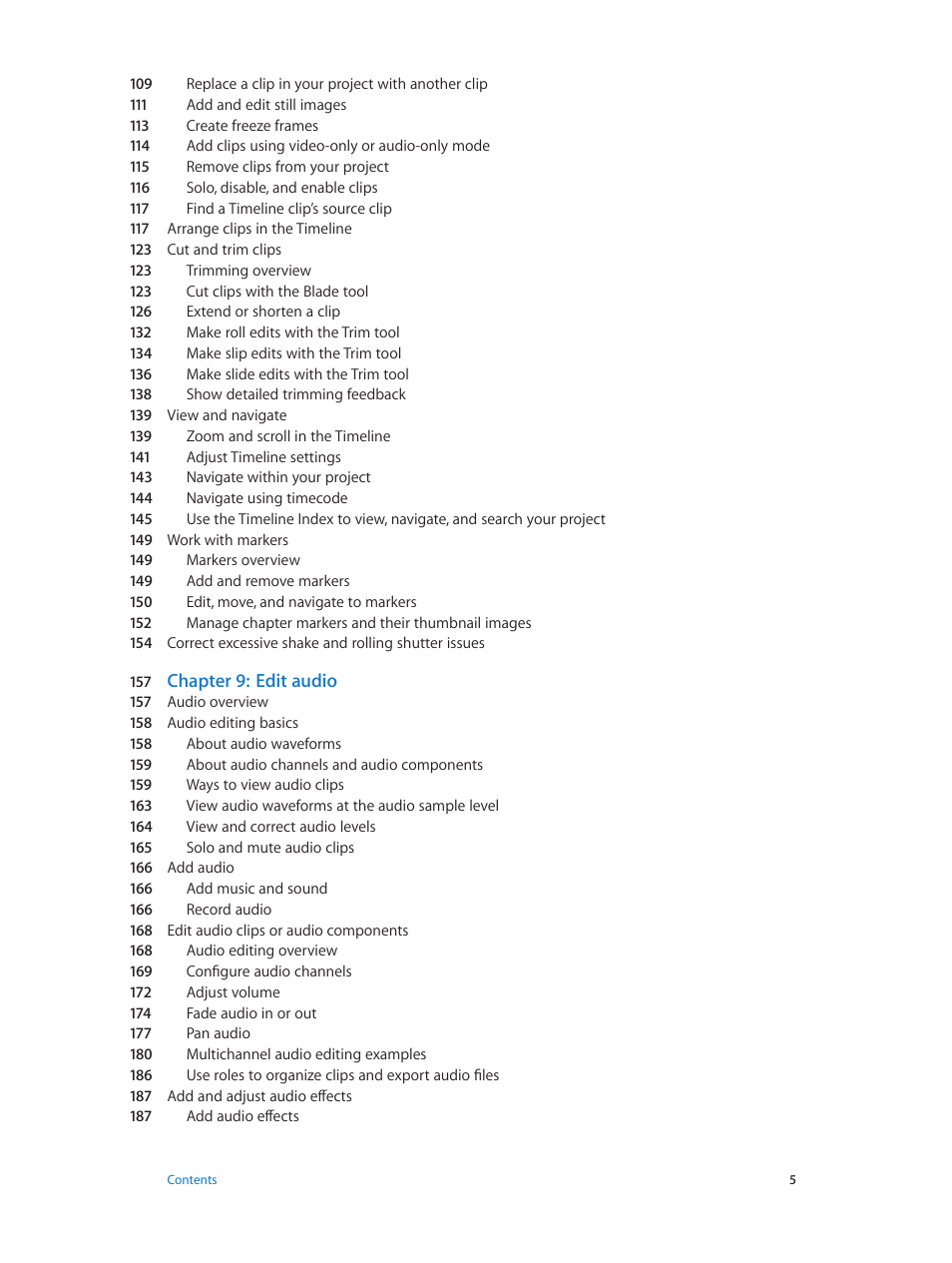 Chapter 9: edit audio | Apple Final Cut Pro X (10.0.9) User Manual | Page 5 / 476