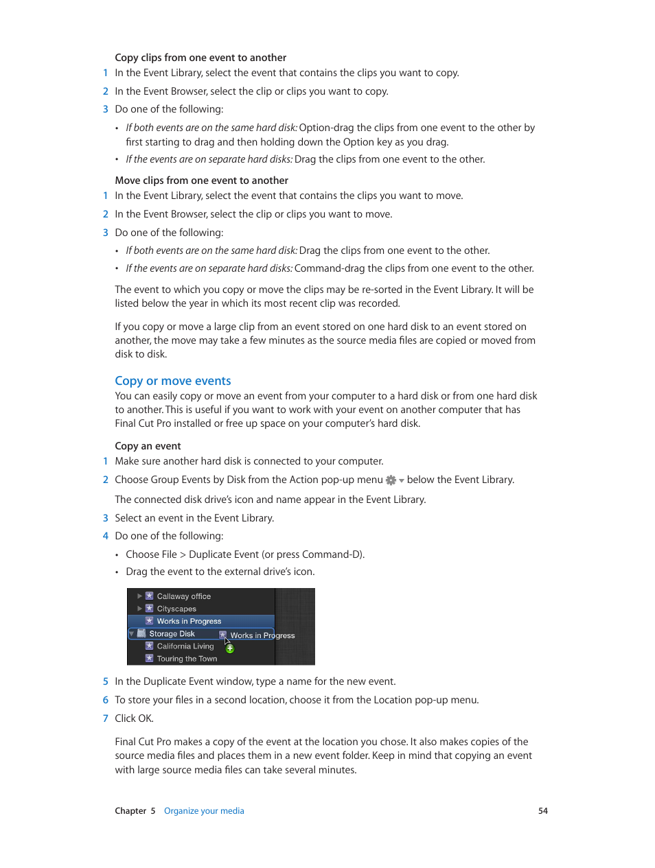 Copy or move events | Apple Final Cut Pro X (10.0.9) User Manual | Page 54 / 476
