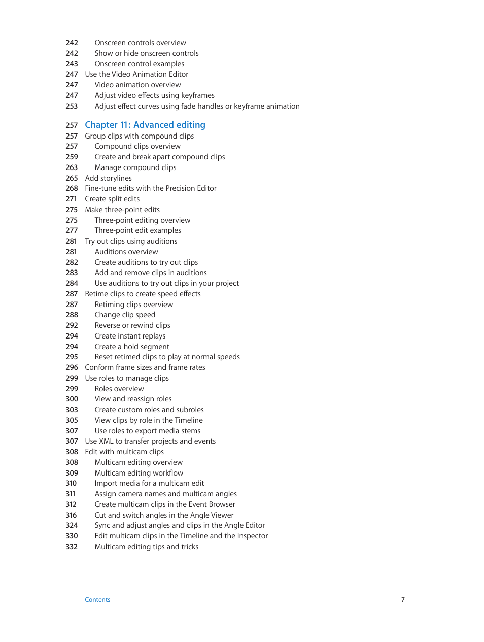 Chapter 11: advanced editing | Apple Final Cut Pro X (10.0.9) User Manual | Page 7 / 476