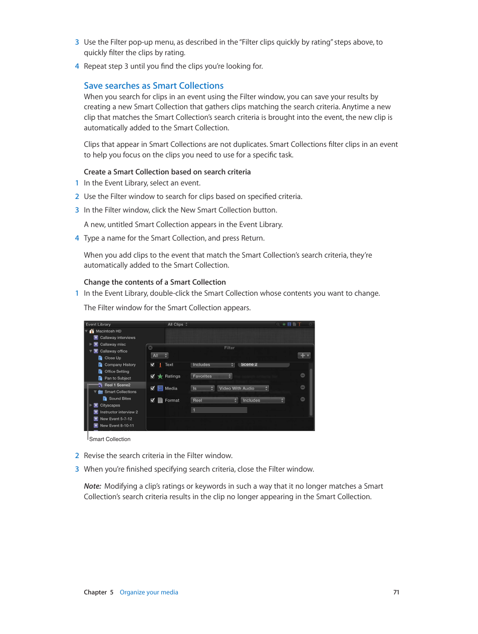 Save searches as smart collections | Apple Final Cut Pro X (10.0.9) User Manual | Page 71 / 476