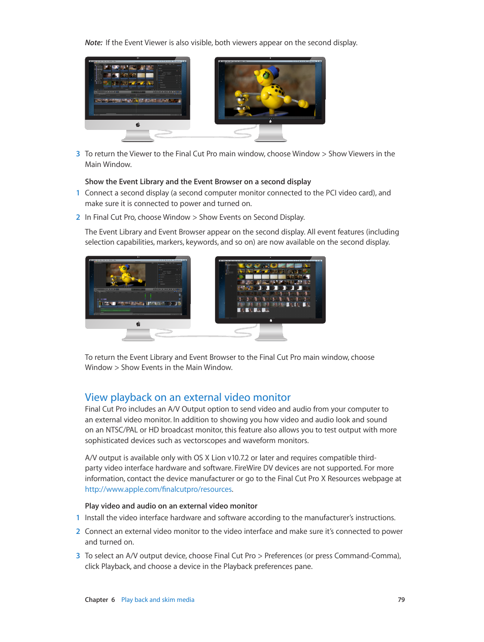 View playback on an external video monitor, 79 view playback on an external video monitor | Apple Final Cut Pro X (10.0.9) User Manual | Page 79 / 476